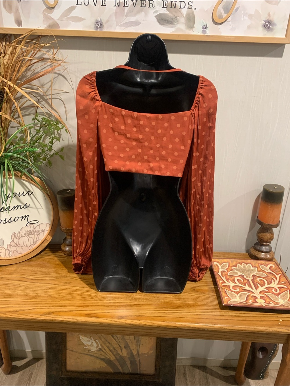 By Together Rust Polka Dot Tie-Front Crop Top - Picture 6 of 11